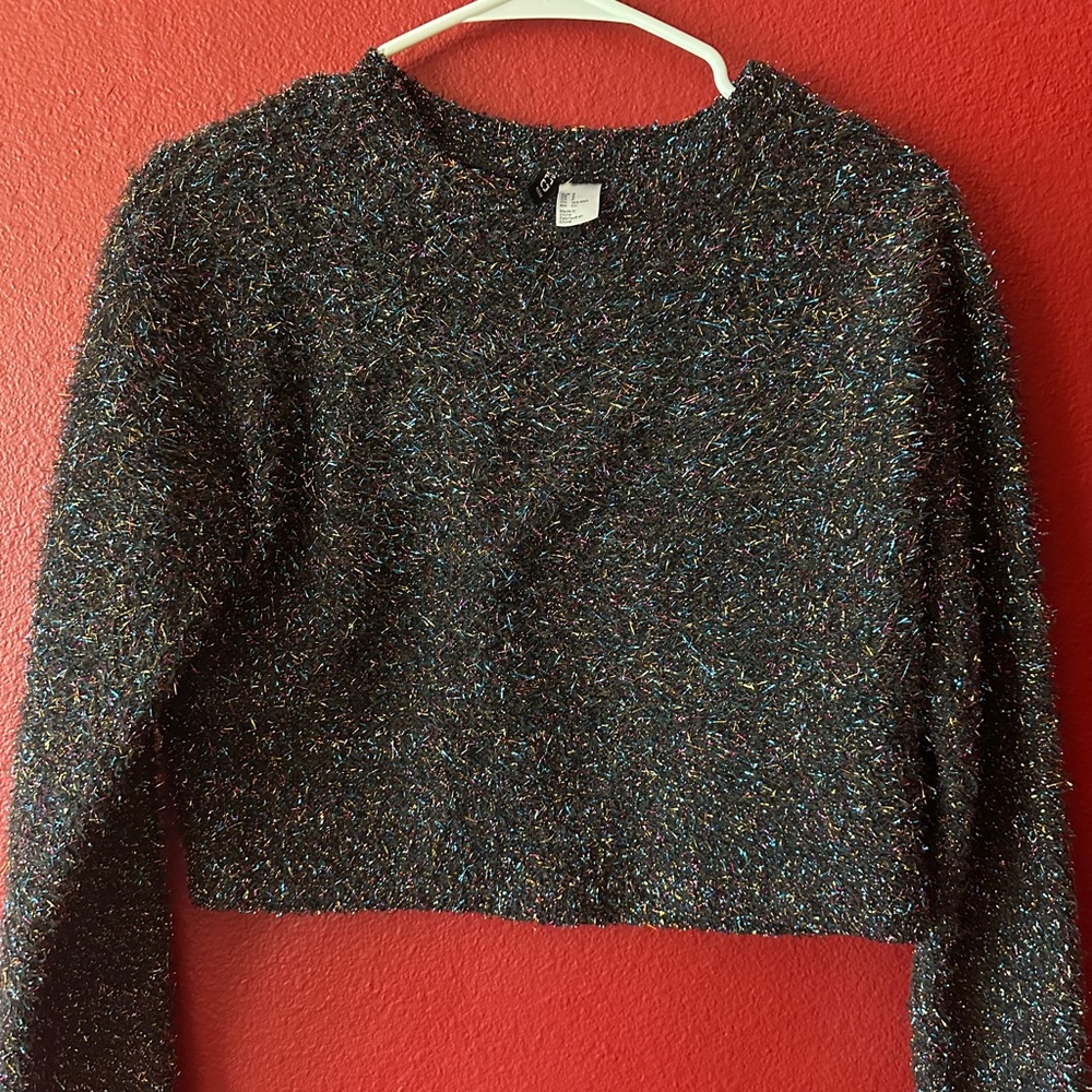 ✨ H&M Divided Metallic Fuzzy Sparkly Confetti-like Sweater – Size Small ✨
